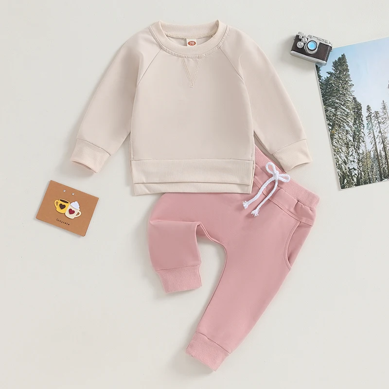 2023-10-12 Lioraitiin 0-3Y Baby Boy Girl Outfit Long Sleeve Crewneck Pullover Sweatshirt Top Jogger Pant Set Fall Winter Clothes