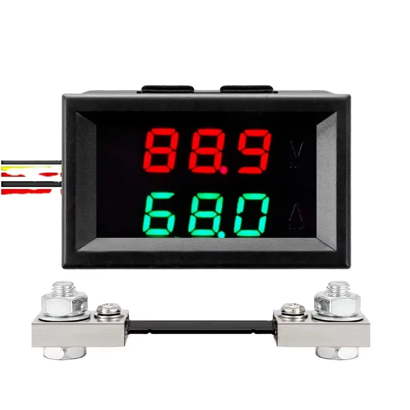 DC 0-100V 100A Digital Panel Meter 5 Wire Parallel Dual LED Display Voltmeter Ammeter For DC Current Voltage Monitoring