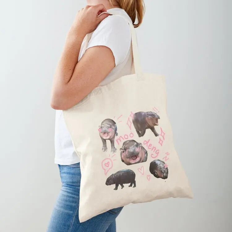 

MOO DENG IS SO CUTIE Tote Bag free delivery bags hand bag Lady bags woman shopping bag