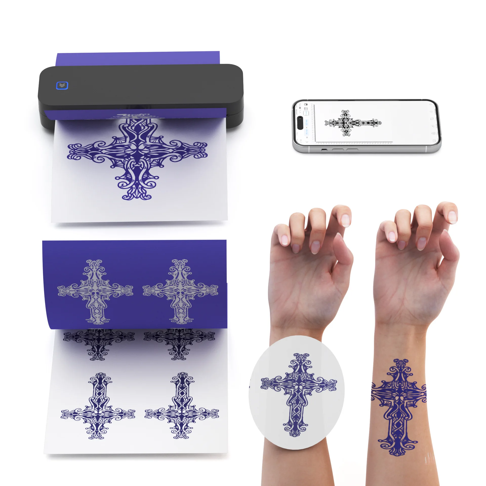 Tragbarer kabelloser Bluetooth-Mobil-A4-Thermodrucker im A4-Format, kompatibel mit iPhone und Android-Laptop, geeignet für Zuhause, Auto, Reisen, Büro