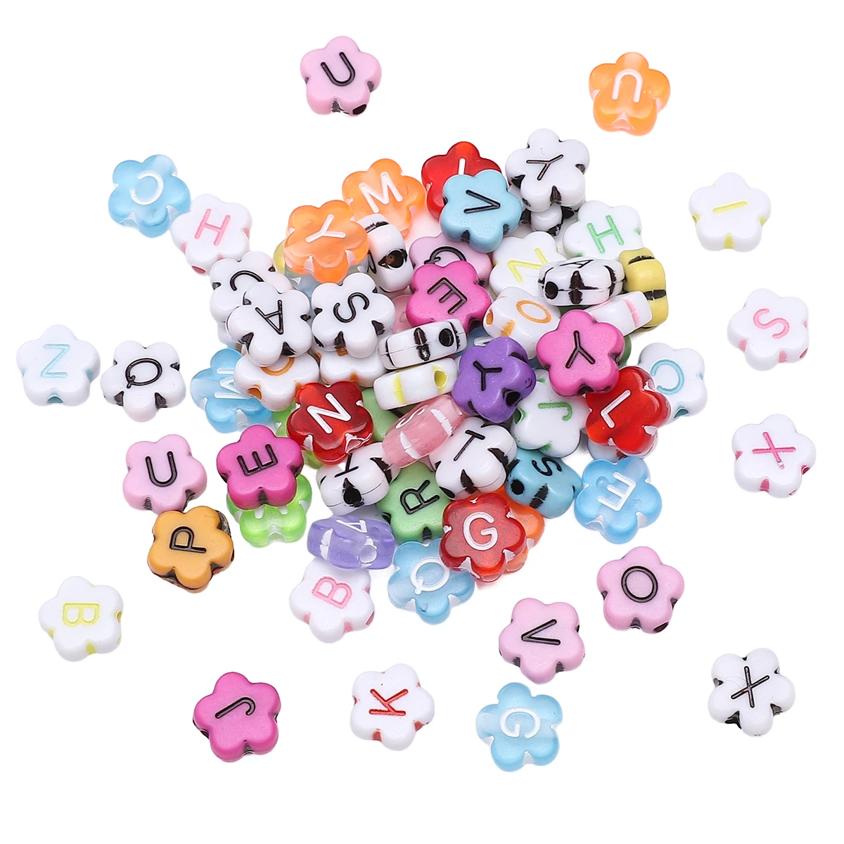 100pcs/lot 10mm Solid Color/Transparent Plum Blossom Shape Letter Pattern Acrylic Beads For Jewelry Making Diy Craft Accessories