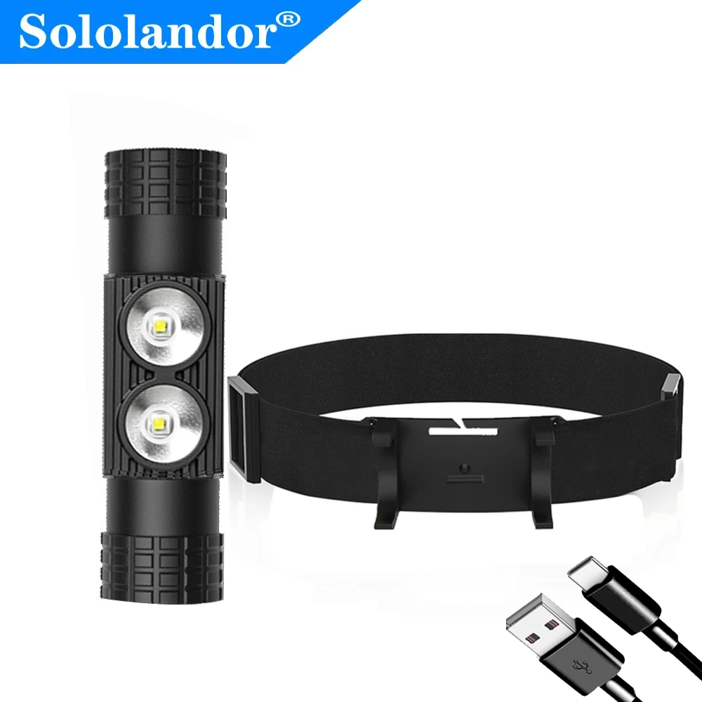 LED Headlight 1000LM 15W Type-C Mini White Light Flashlight 18650 Battery Headlamp Forehead For Camping Fishing Hunting