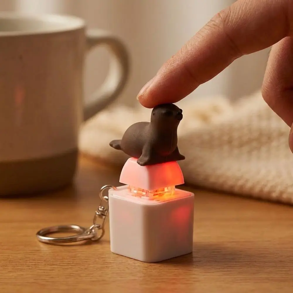 LED Light Animal Glowing Sound Keychain Clicky Sounding Novelty 3D Mechanical Button Click Plastic Cartoon Animal