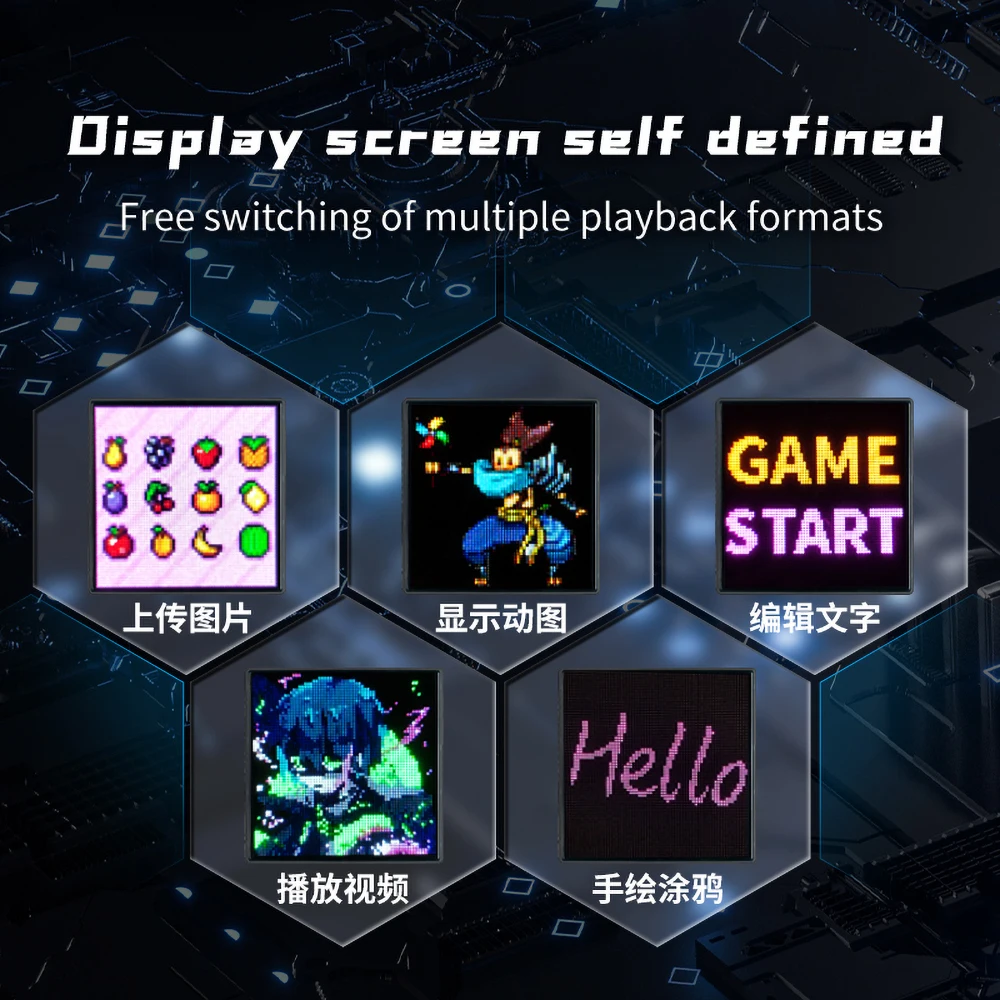 شاشة 64 × 64 بكسل شاشة LED ذكية مع التحكم في التطبيق، ضوء ليلي قابل للبرمجة، خيارات DIY للرسوم المتحركة لشريط غرفة النوم المنزلية