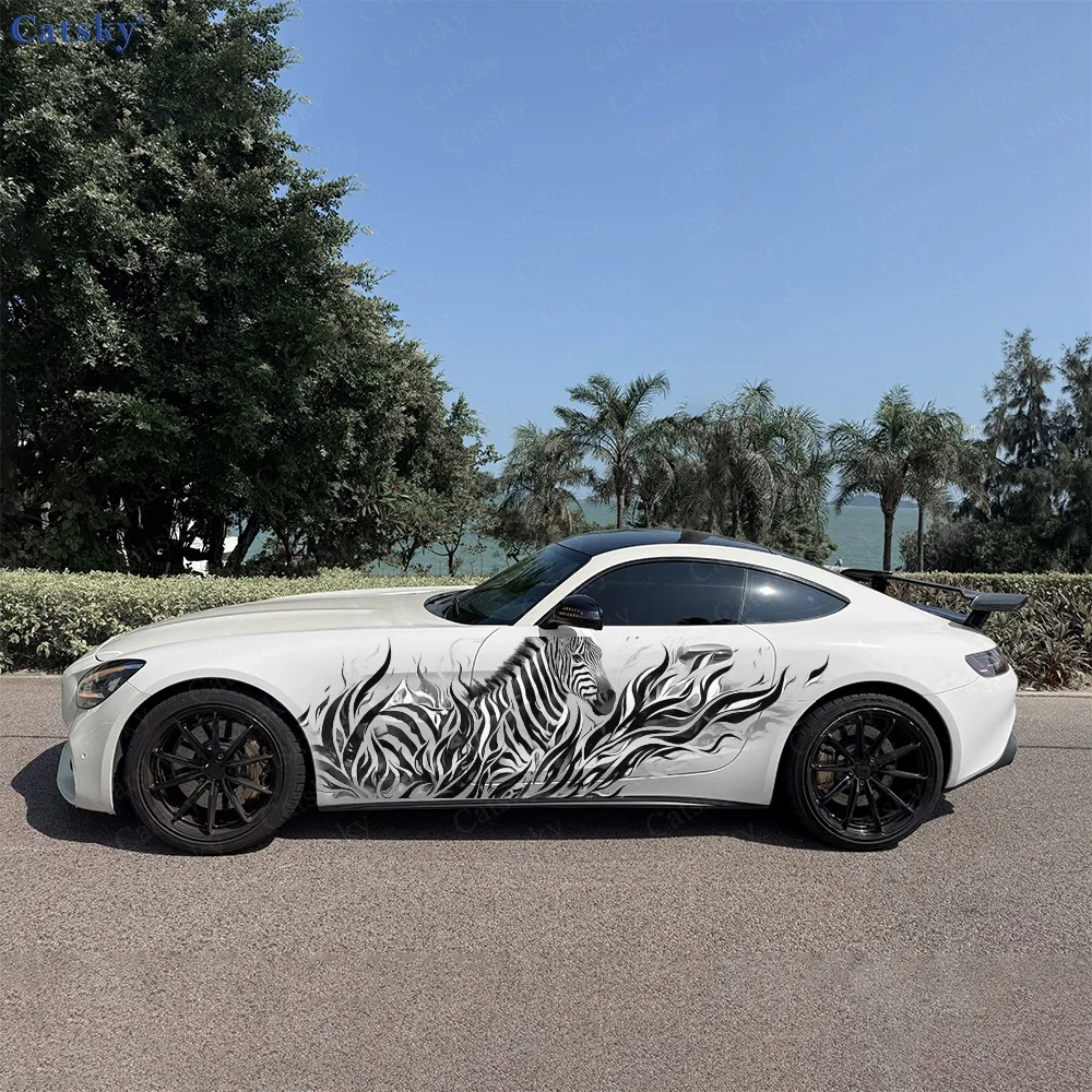 

2Pcs Elegant Black and White Zebra Design Car Body Side Sticker, Automotive Door Side Graphics for Car, Car Decoration Accessory
