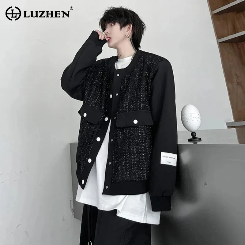 

LUZHEN 2024 Stylish Loose Buttoned Decorate Design Loose Casual Jacket Men's Brushed Splicing Original High Street Coat LZ3038