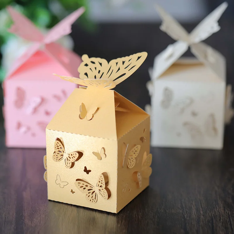 25/50Pcs Laser Cut 3D Butterfly Candy Box chocolate Wedding Favor Gift Packaging Box Thank You Birthday Engagement Party Supply