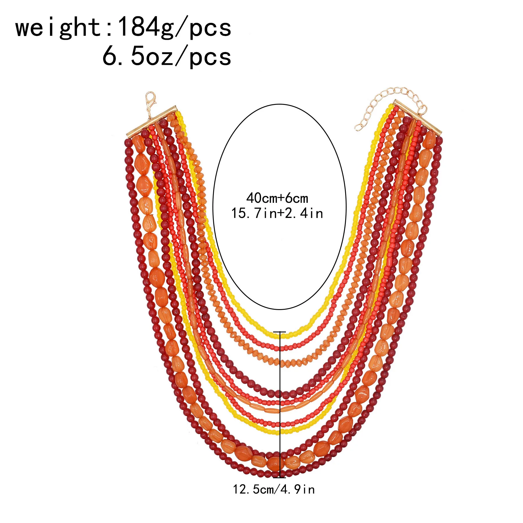 Multi Layer Orange Red Acrylic Resin Bead Necklace for Women European American Trendy Bib Choker Collar Neck Jewelry Accessories