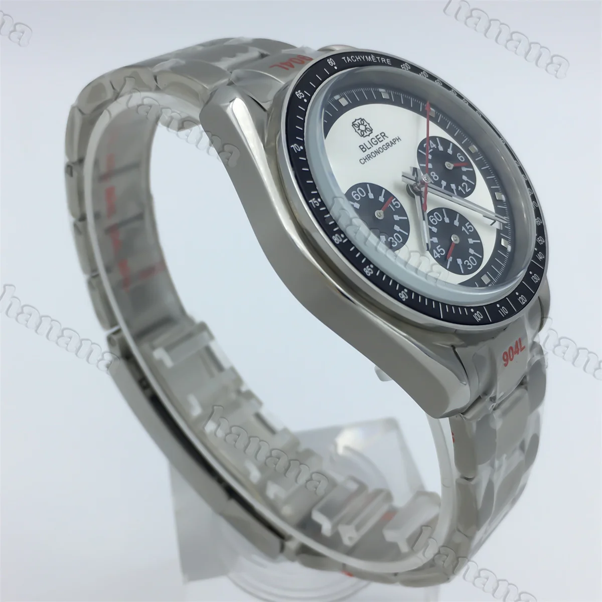 ساعة كوارتز رجالية BLIGER vk63 حركة vk63 ساعة كرونوغراف متعددة الوظائف مطلية بحزام من الزجاج المقاوم للصدأ