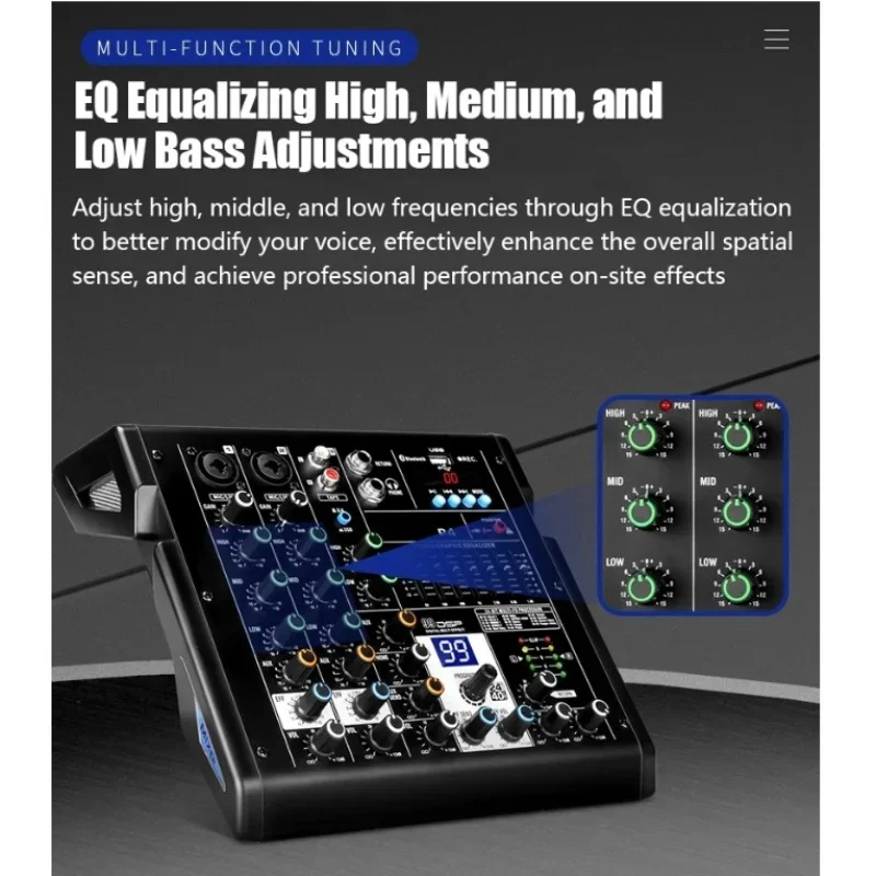 Mixer audio USB professionale a 4 canali BT con DSP OTG per console mixer audio audio DJ Micro Record Live Studio