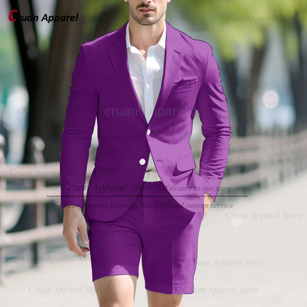 Fashion Men Solid Suit Sets Tailor-made Classic Single Breasted Blazer Short Pants Two Pieces Summer Slim Fit Male Costumes