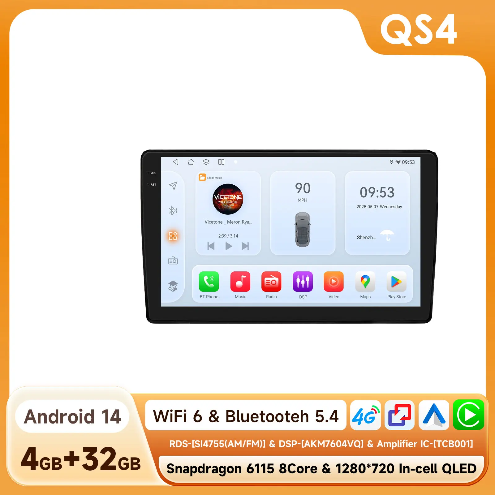 Hizpo 2din 9-Inch Android13 Autoradio Voor Audi A4 B8 B7 B6 S4 Rs4 2000 - 2009 Seat Exeo Bt 4G Dsp Rds Carplay Gps Navigatie