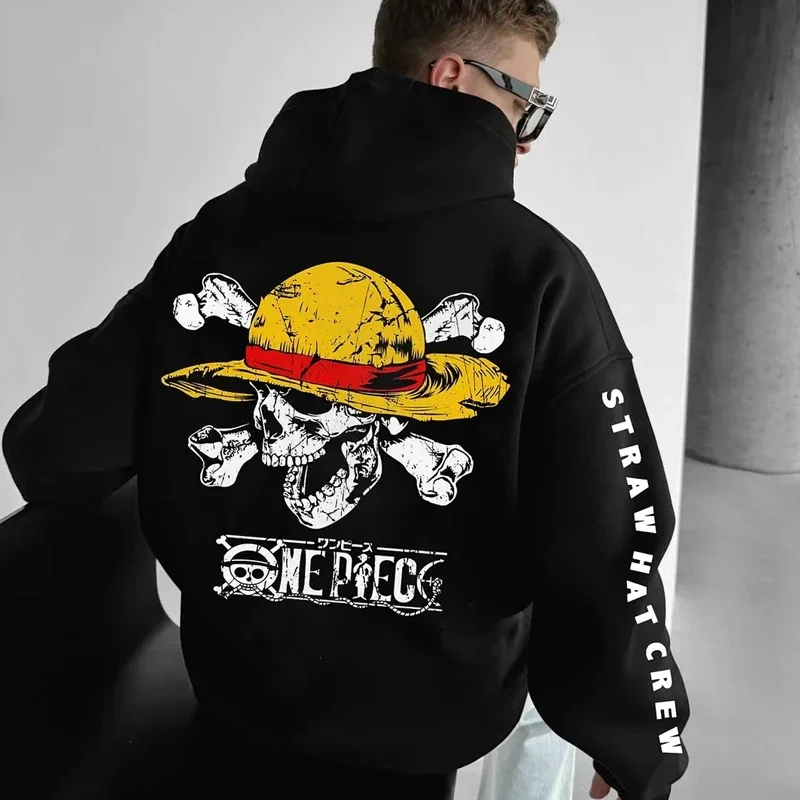 

ONE PIECE Skull Style Printed Hooded Sweater for Men and Women 2025 New Velvet Autumn and Winter Loose Coat