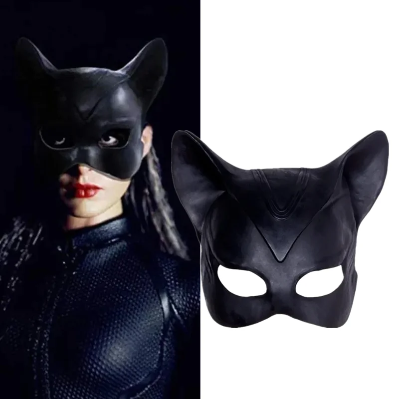 Sexy Fashion Cat Woman Latex Mask Selina Superhero Cosplay Costume Movie Headgear Black Half Face Prom Halloween Party