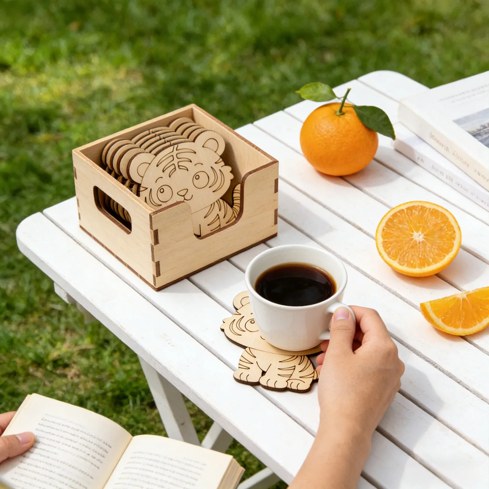 10 Pcs/set Tiger Animal Unfinished Wooden Ornaments Coaster Wedding Handmade Supplies Wooden Craft Set DIY Craft Home Decor view 5