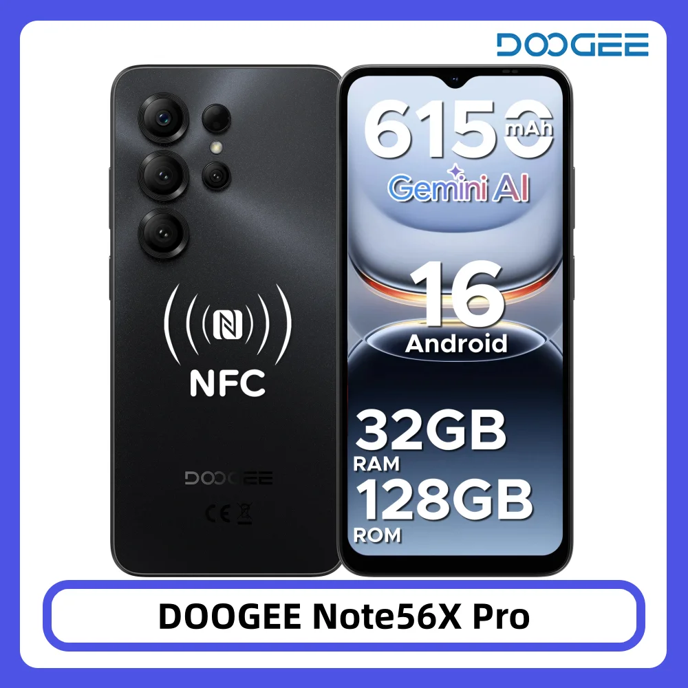 DOOGEE Note56X Pro Android 16 Smartphone 32 GB 128 GB 6,56 Zoll HD+ Bildschirm 6150 mAh Akku 13 MP + 8 MP Widevine L1 NFC-Handy