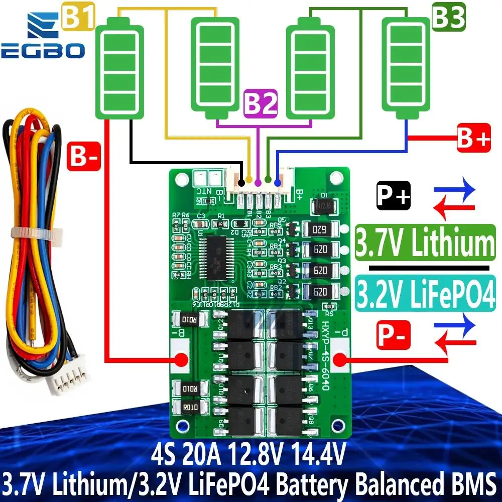 4S 20A 12.8V14.4V 32650 32700 Lifepo4 сбалансированный аккумулятор BMS для электролодки бесперебойный источник питания 12В автомобильный аккумулятор