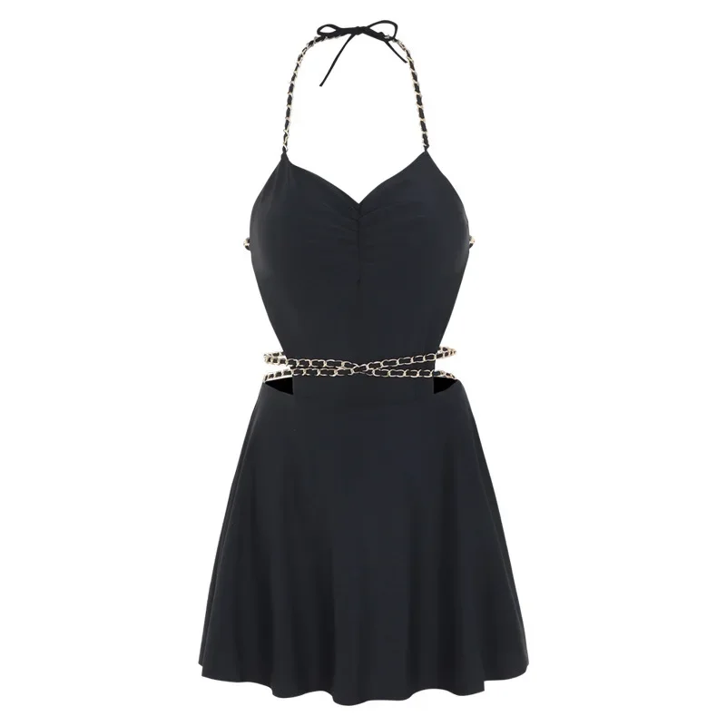 ملابس السباحة النسائية الجديدة كوريا نمط مثير عارية الذراعين قطعة واحدة تنورة نمط ملابس السباحة ضئيلة بحر