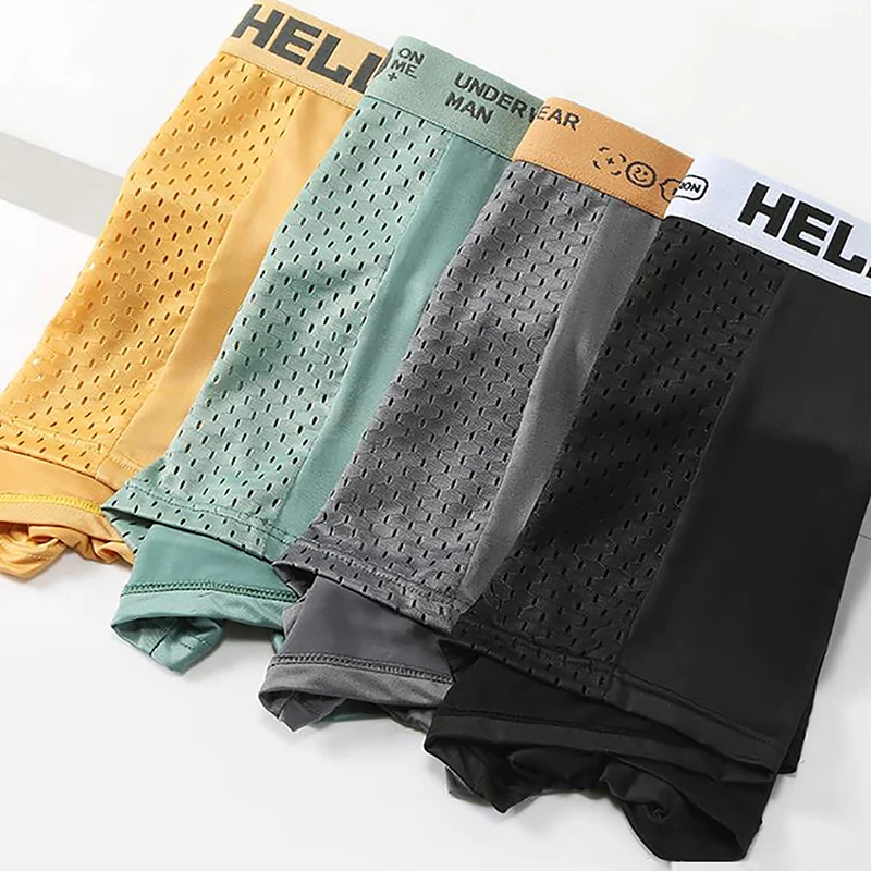 8pcs/set Men\'s Underwear Ice Silk Mesh Breathable Men\'s Boxer Shorts Solid Color Comfortable Men Panties Large Size XS-XL