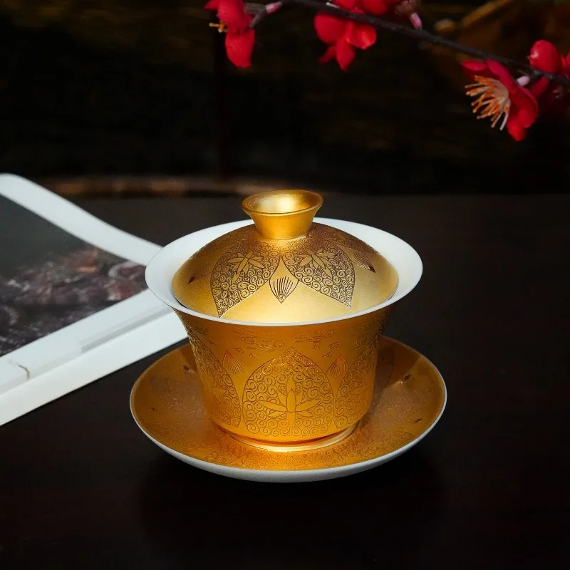 

JT16 light luxury Liu, dew cover bowl jade porcelain, office cup tea set, tea table, tabletop ornament
