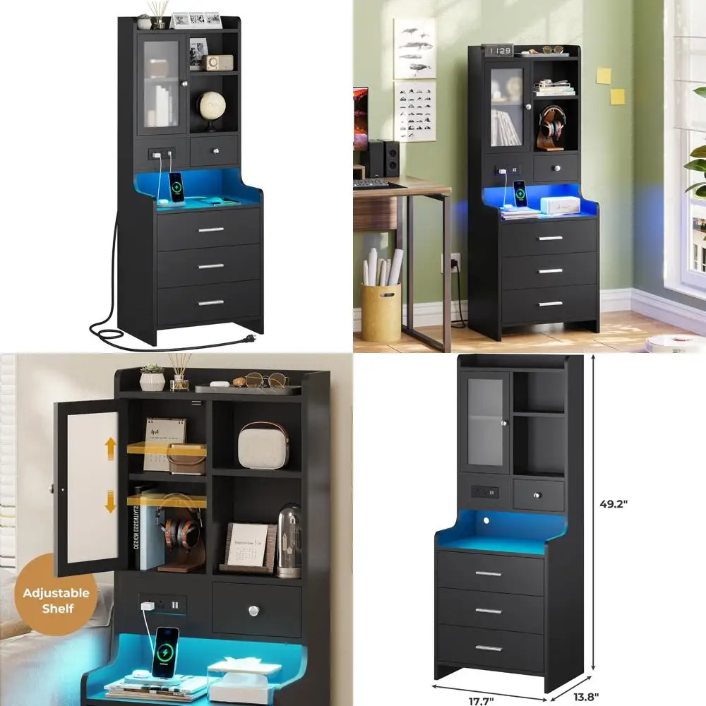 Moderner 49,2-Zoll-Nachttisch mit LED-Beleuchtung, Ladeanschluss und Ablagefach