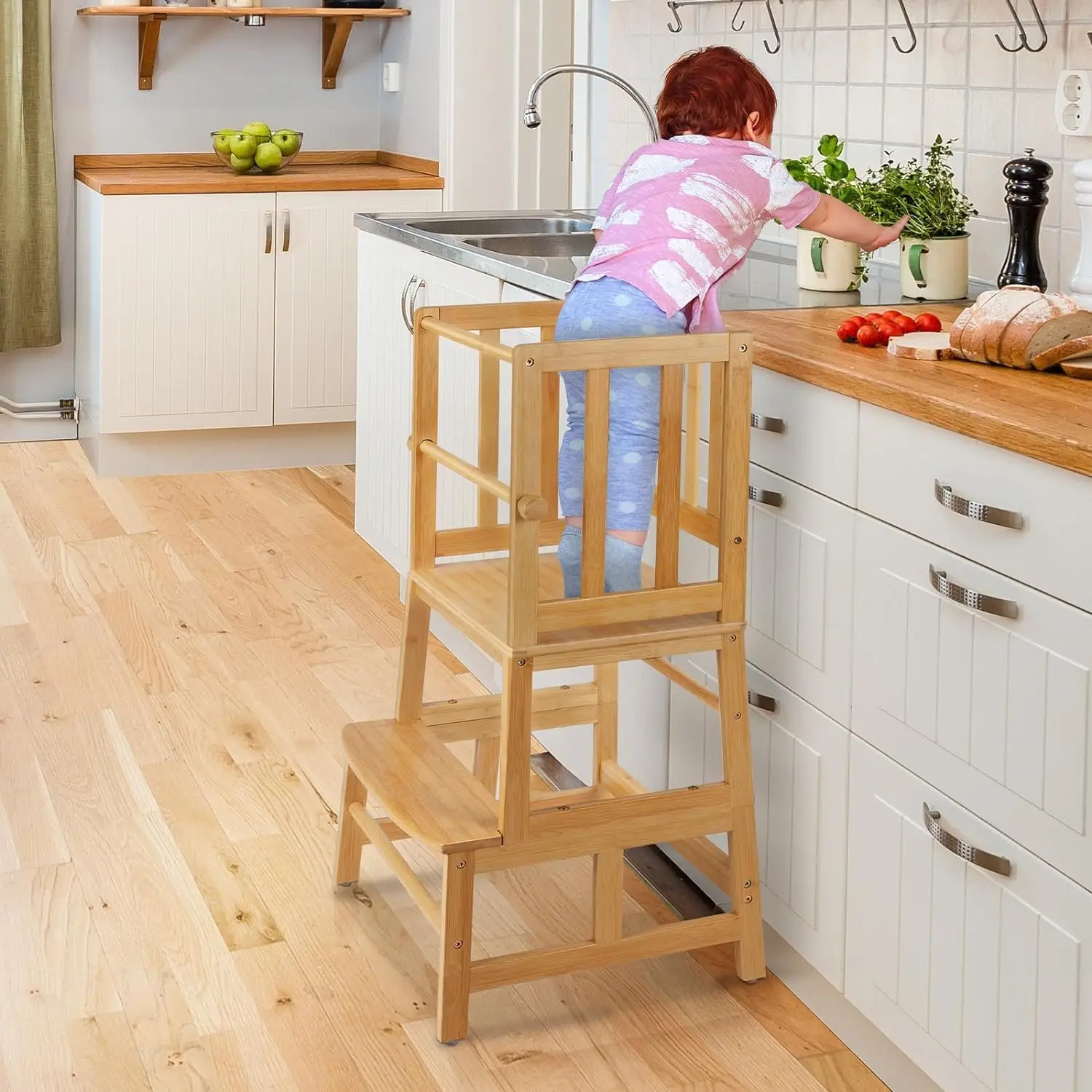 Kitchen Step  Standing Tower with CPC Certification, Removable Anti-Drop Railing Safety Rail Enjoys Unique Patented Design