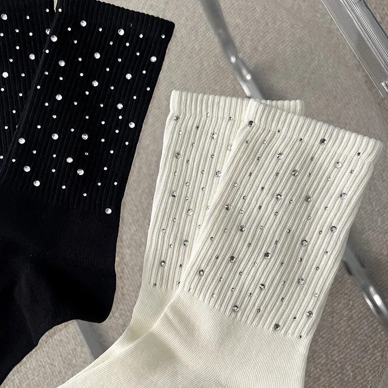 Womens Socks Embellished Little Rhinestone Cluster Crew Socks
