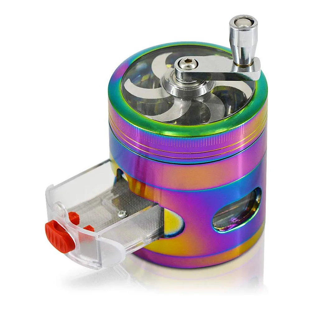 4 Layers Herb Grinder Smoke Crusher Crank Pollinator Herb Grinder Spice Grinder Hand Cranked Clear Top Grinder with Drawer