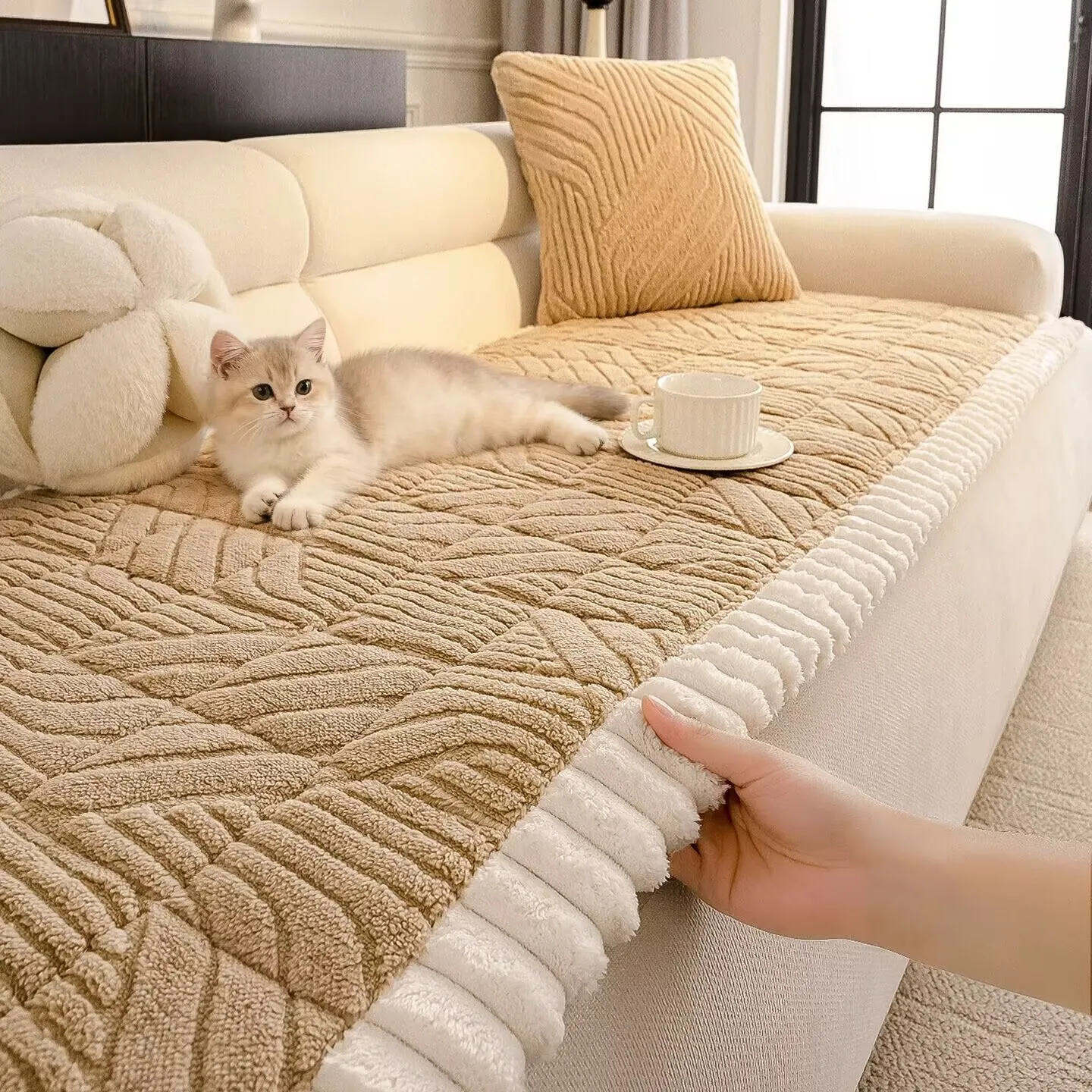 Thickened Cotton-Padded Flannel Sofa Cushion Covers Non-Slip Seat Pad Bedside Balcony Bay Window Tatami Mat Home Decor Slipcover