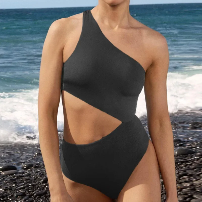 Sexy One Piece Swimsuit Women Cut Out Monokini One Shoulder Swimwear Push Up Bathing Suit Padded Bather Beach Wear Bikini Summer