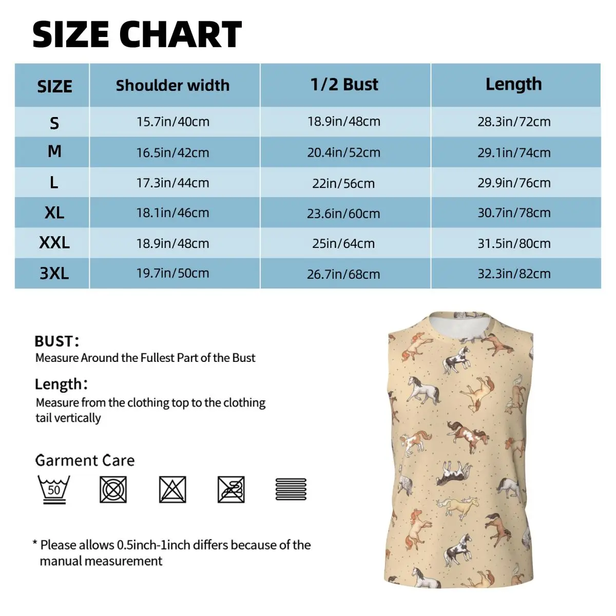 Scattered Horses Spotty On Taupe Men Printed Sleeveless T-shirt Casual Hip Hop Street Style Beach Holiday Tank Tops
