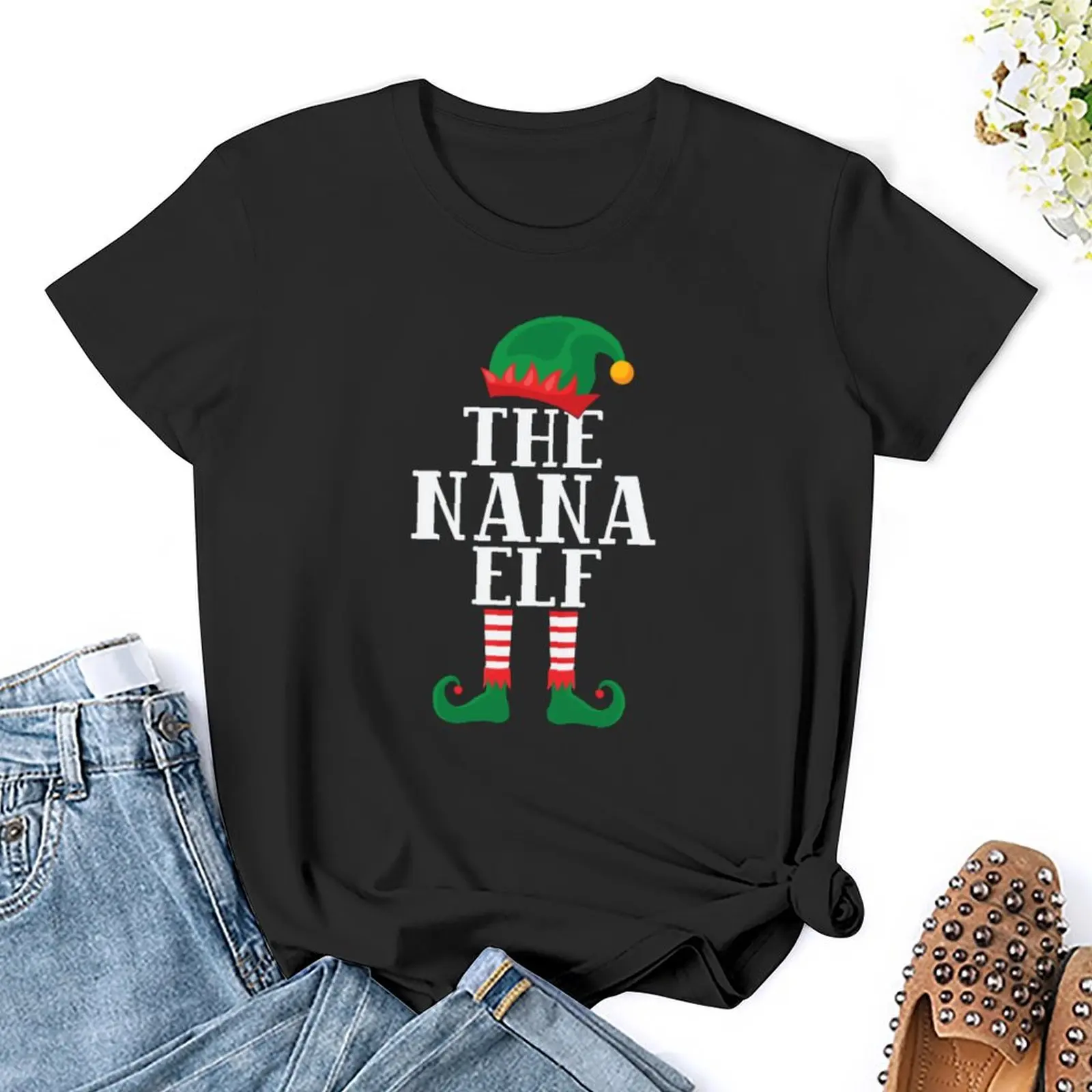 The nana Elf-เสื้อยืด2021คริสต์มาสตลกเสื้อยืดน่ารักความงามเสื้อผ้าชุดเสื้อยืดสำหรับผู้หญิงกราฟิก