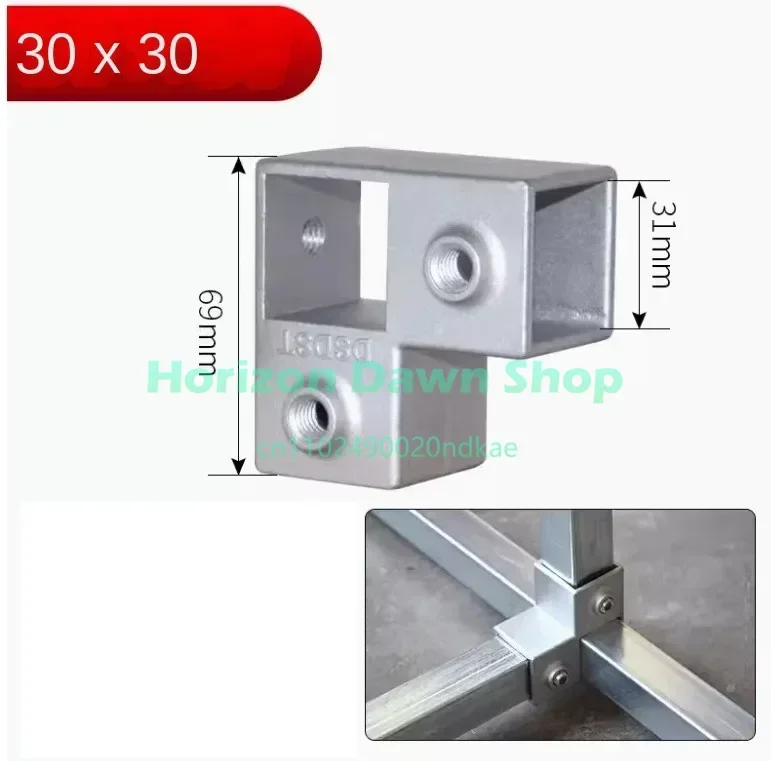 OD 30x30mm Square Tube Connection Piece  Aluminum Alloy Elbow Three-way Square Pipe Fixed Joint Storage Rack Rack