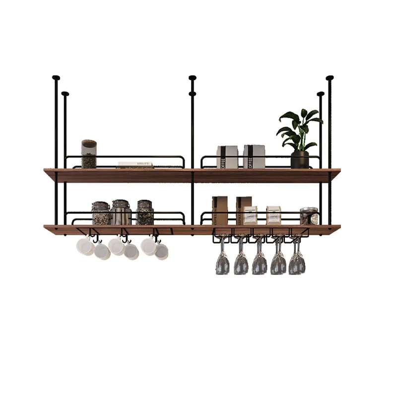 Metal solid wood storage rack, bar counter bar hanging cabinet, hanging wine rack, wine glass wine cabinet, restaurant