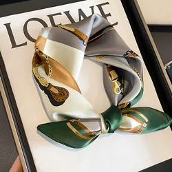 Design Shawl 100% Real Silk Square Scarf Women Hair Ribbon Luxury Brand Headband Wrap Ladies Neck Tie Neckerchief Wrist Bandana