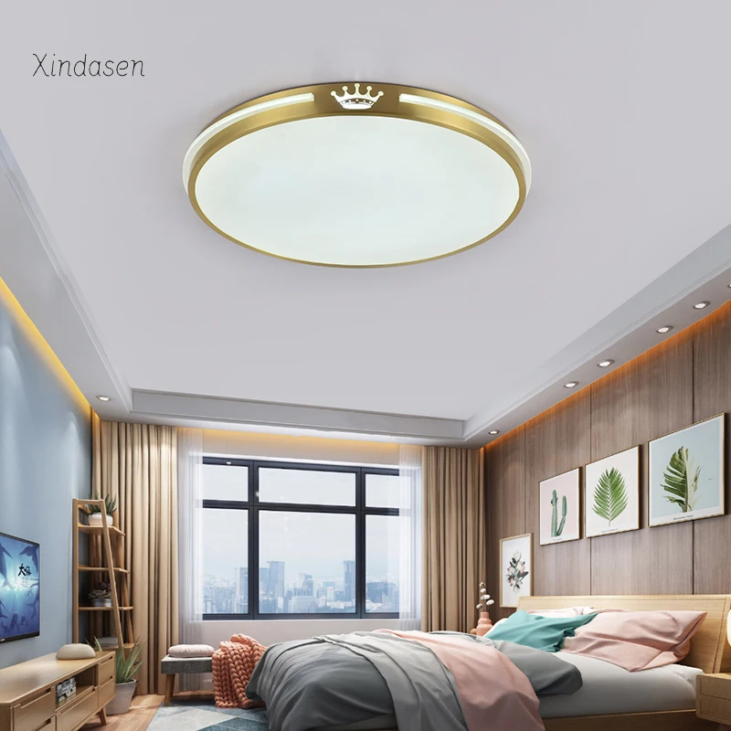 

Modern LED Ceiling Light Copper Lamp For Bedroom Kids Living Room Kitchen Nordic Round Gold Luxury Crown Chandelier Lighting