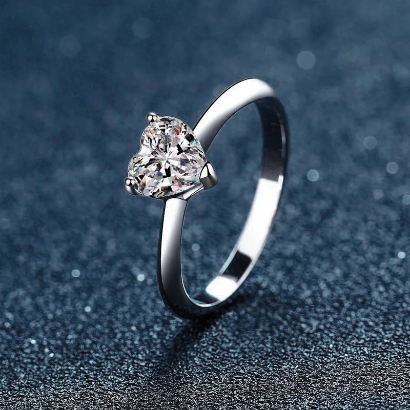 

Korean 925 sterling silver adjustable ring women's jewelry heart-shaped moissanite ring jewelry wholesale
