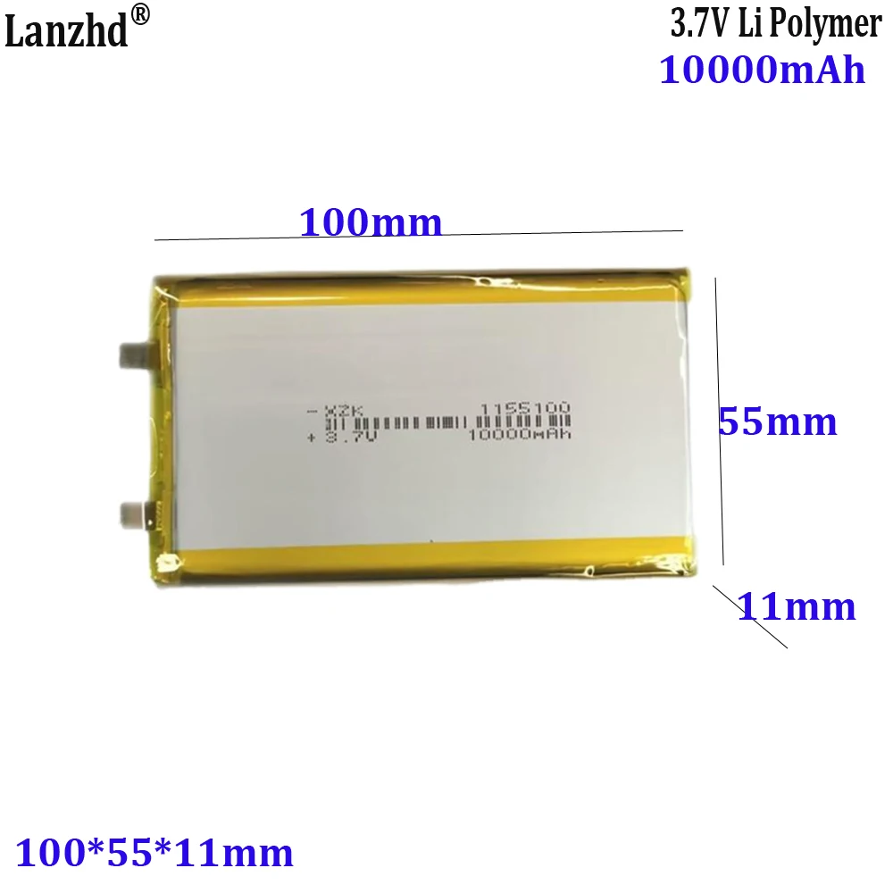 

3.7V polymer li battery 10000mAh For power bank mobile power bank audio energy storage appliance energy storage device 1155100