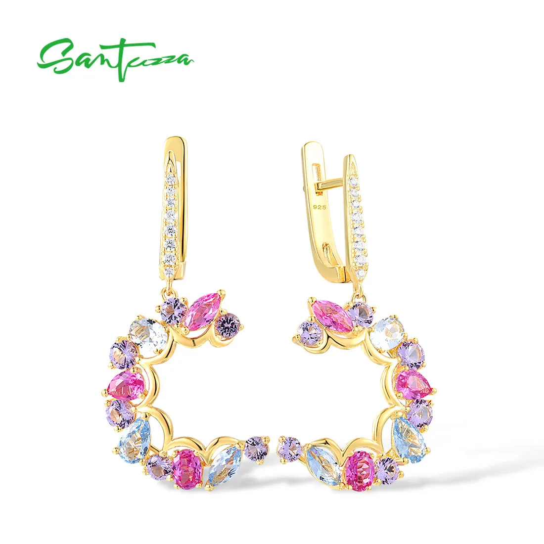 

SANTUZZA Genuine 925 Sterling Silver Dangling Earrings For Women Sparkling Multi-Color Gemstones Attractive Fine Fashion Jewelry