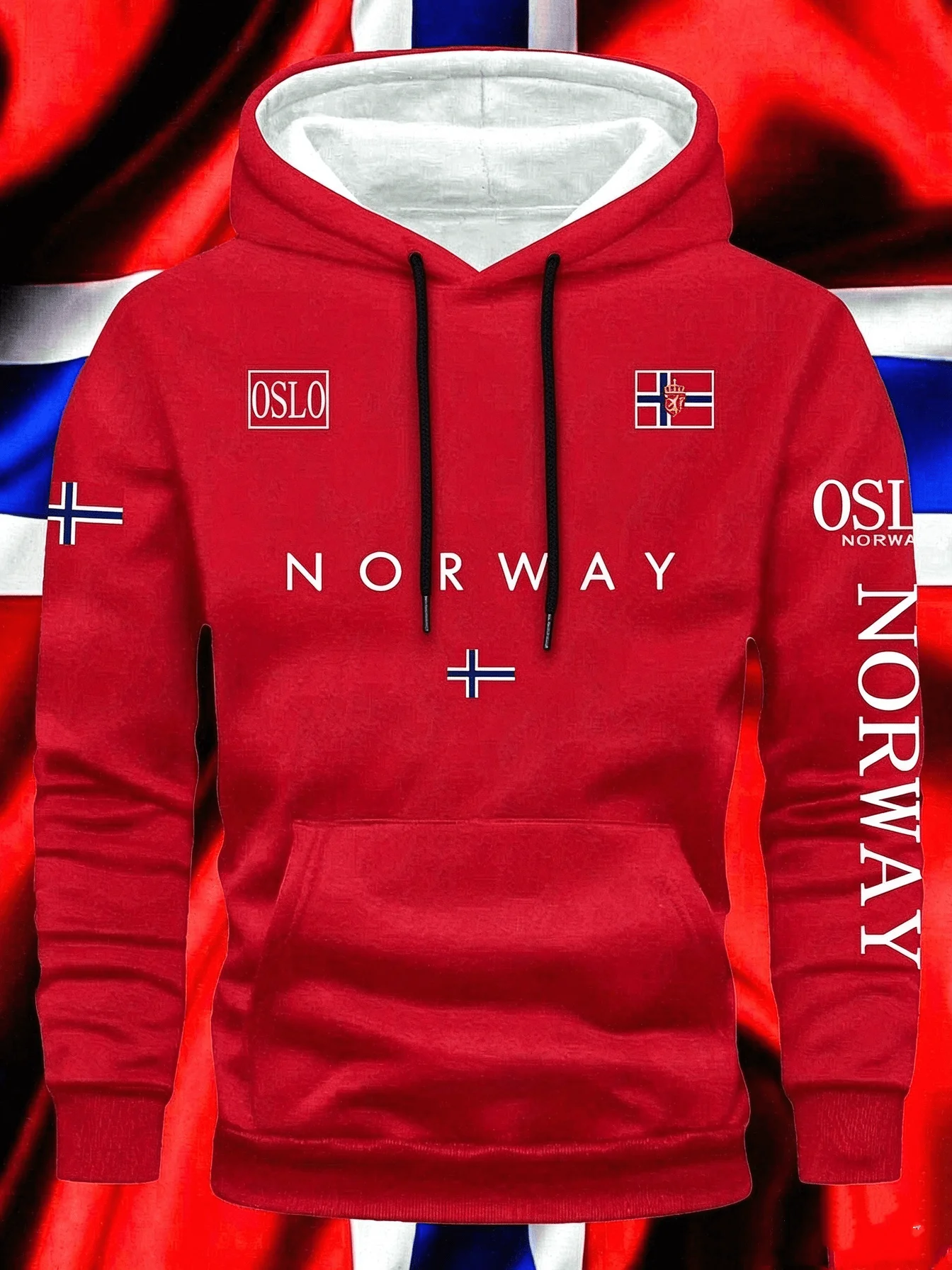 NORWAY Flag Print Men Women Pullover Hoodie Street Hip-hop Casual Sports Outdoor Exercise Run Trend Autumn Winter Sweatshirt Top