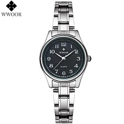 WWOOR-Reloj de pulsera de acero inoxidable para Mujer, accesorio de lujo a la moda, sencillo, resistente al agua