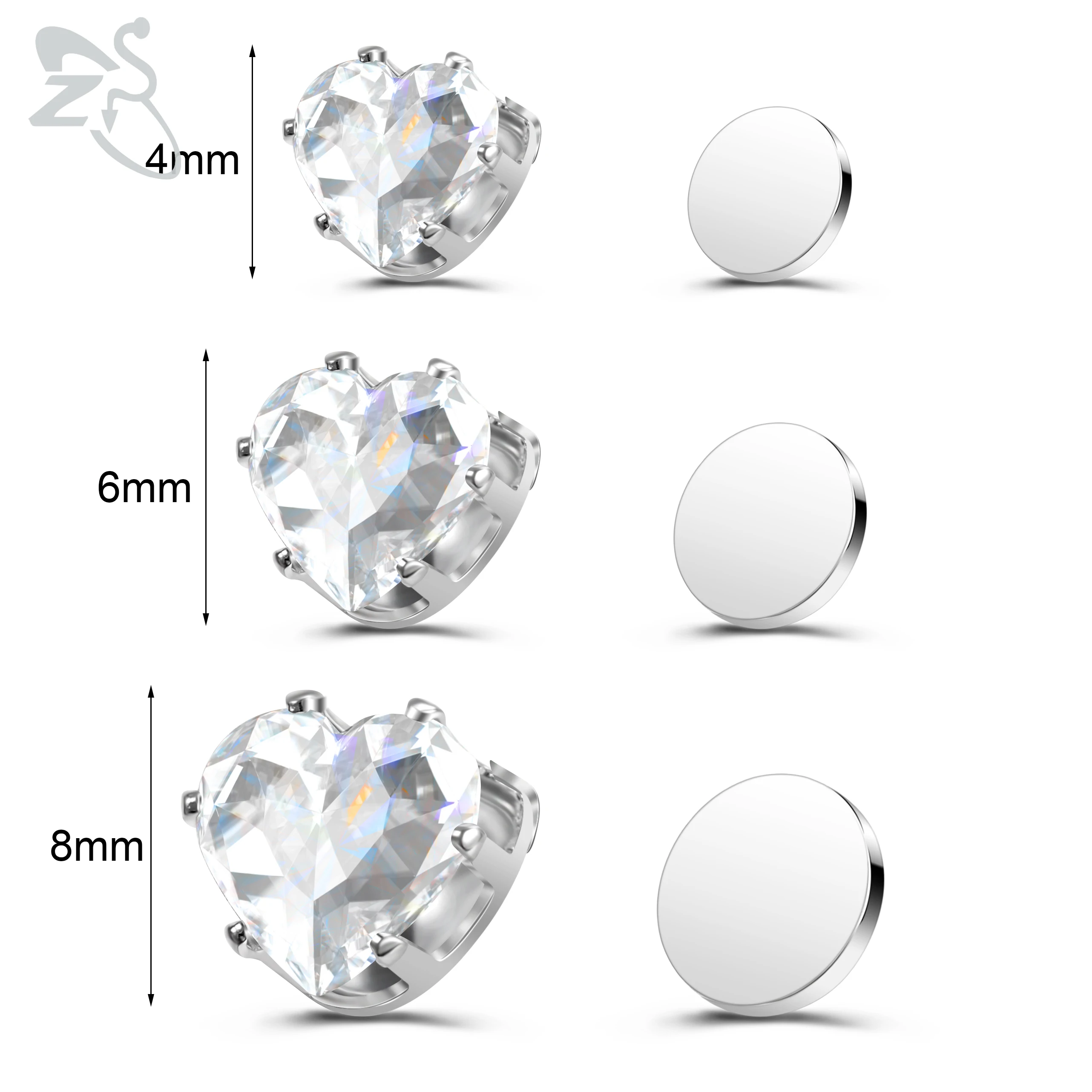 ZS 1 Stück magnetische Clip-on-Ohrringe, Stern-Herzform, CZ-Kristall-Ohrclip, kein Piercing, Ohrstecker, kein durchbohrter Ohrring-Schmuck, 4–8 mm – Detail 9