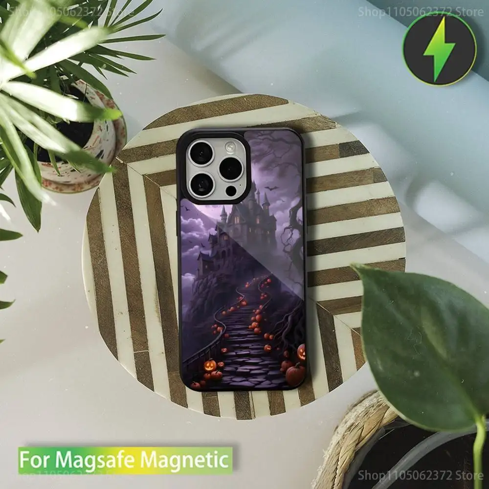 Capa de telefone de Halloween de arte de terror para iPhone 16,17,15,14,13,12,11,Pro,Max,Plus,Mini,Magsafe, capa de carregamento magnético sem fio