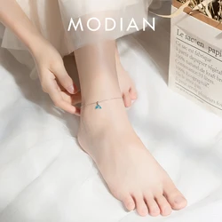 Modian Bule Enamel Mermaid Tail Anklet for Women Authentic 925 Sterling Silver Simple Animal Link Chain Anklet Fine Jewelry Gift