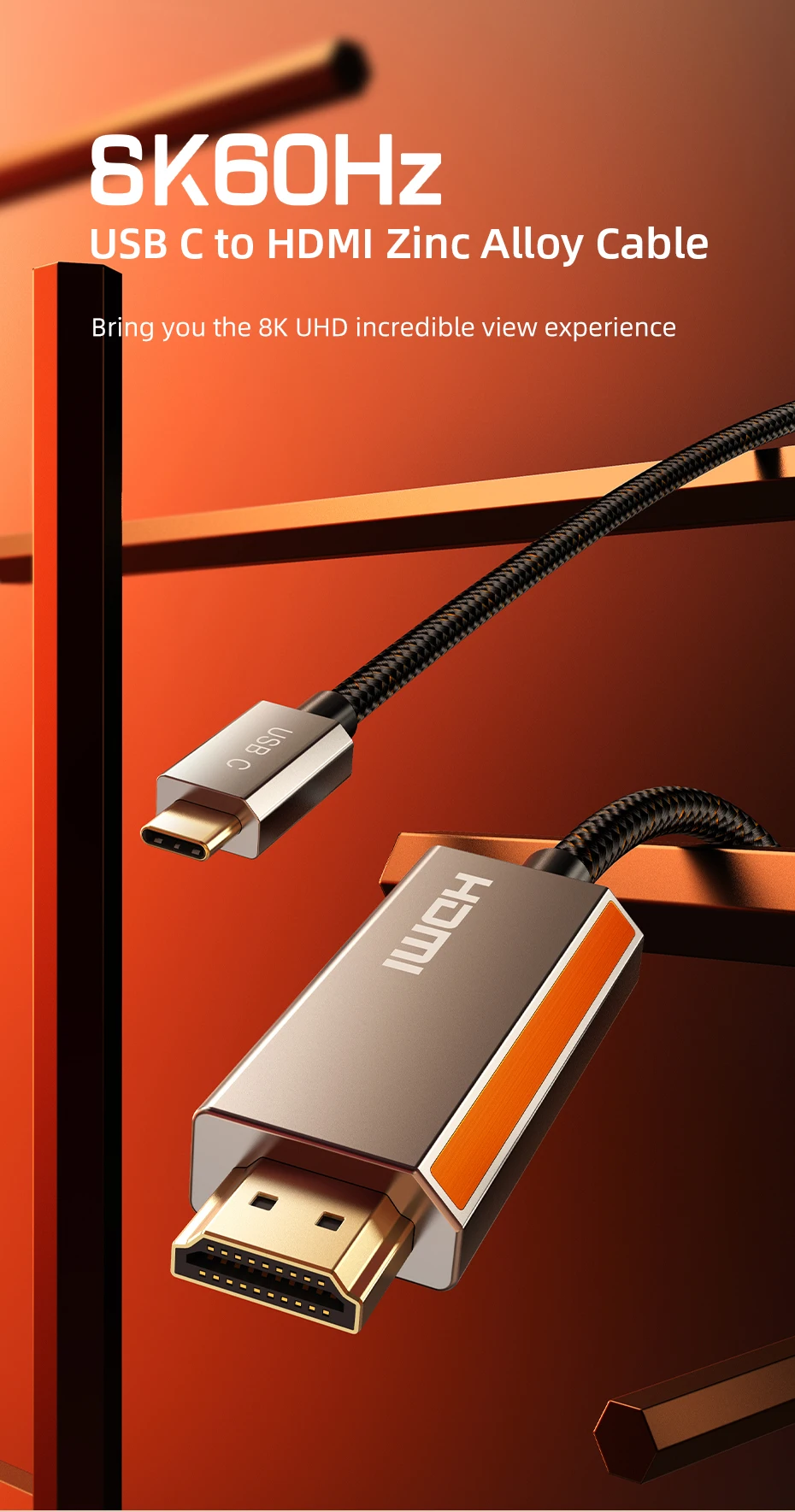 CABLETIME USB C auf HDMI-Kabel 8K/60Hz 4K/144Hz Zinklegierung für MacBook Pro iMac iPad Pro für Samsung Galaxy Typ C auf HDMI 2.1 – Detail 1