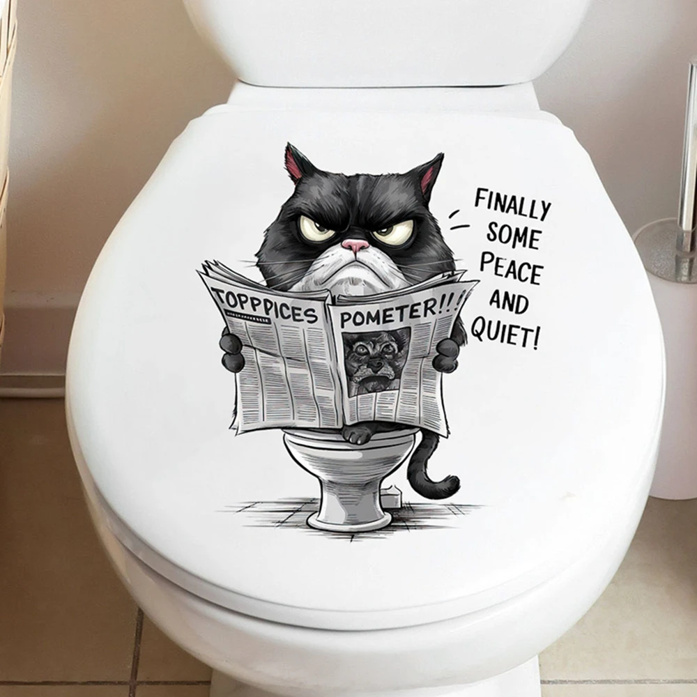 Funny Black Cat Reading Newspa - đánh giá và giá Home Bathroom Quotes