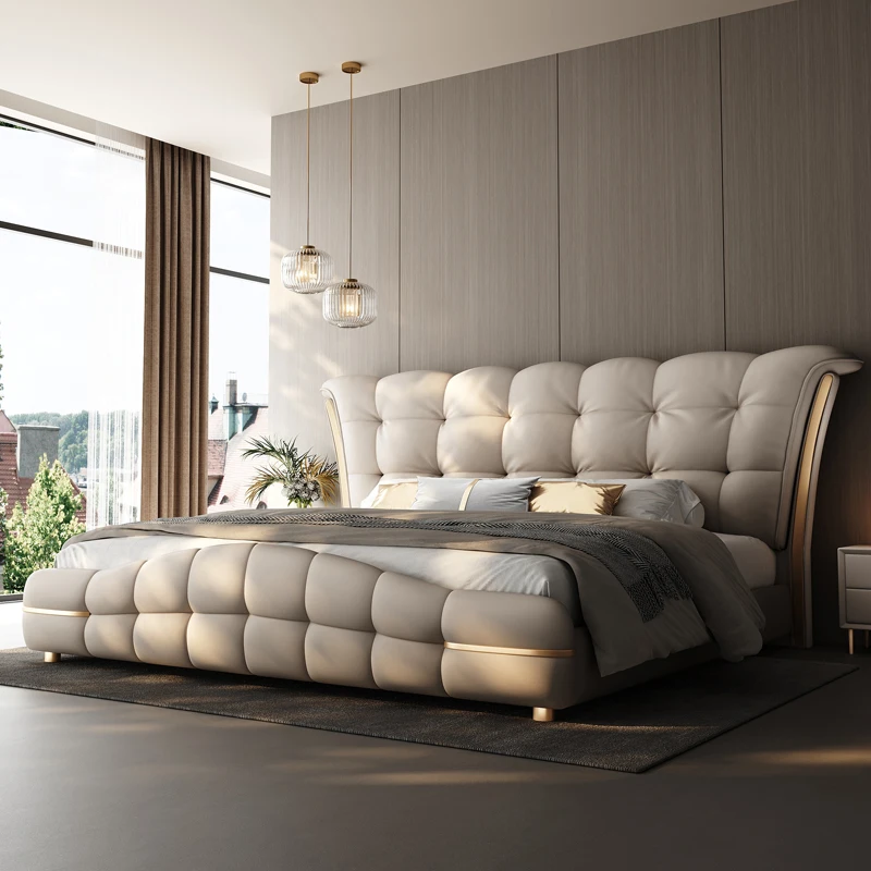 Cama de boda de diseño, dormitorio principal a la moda, cómoda cama con marco Simple, organizador europeo de alta gama, Muebles de dormitorio