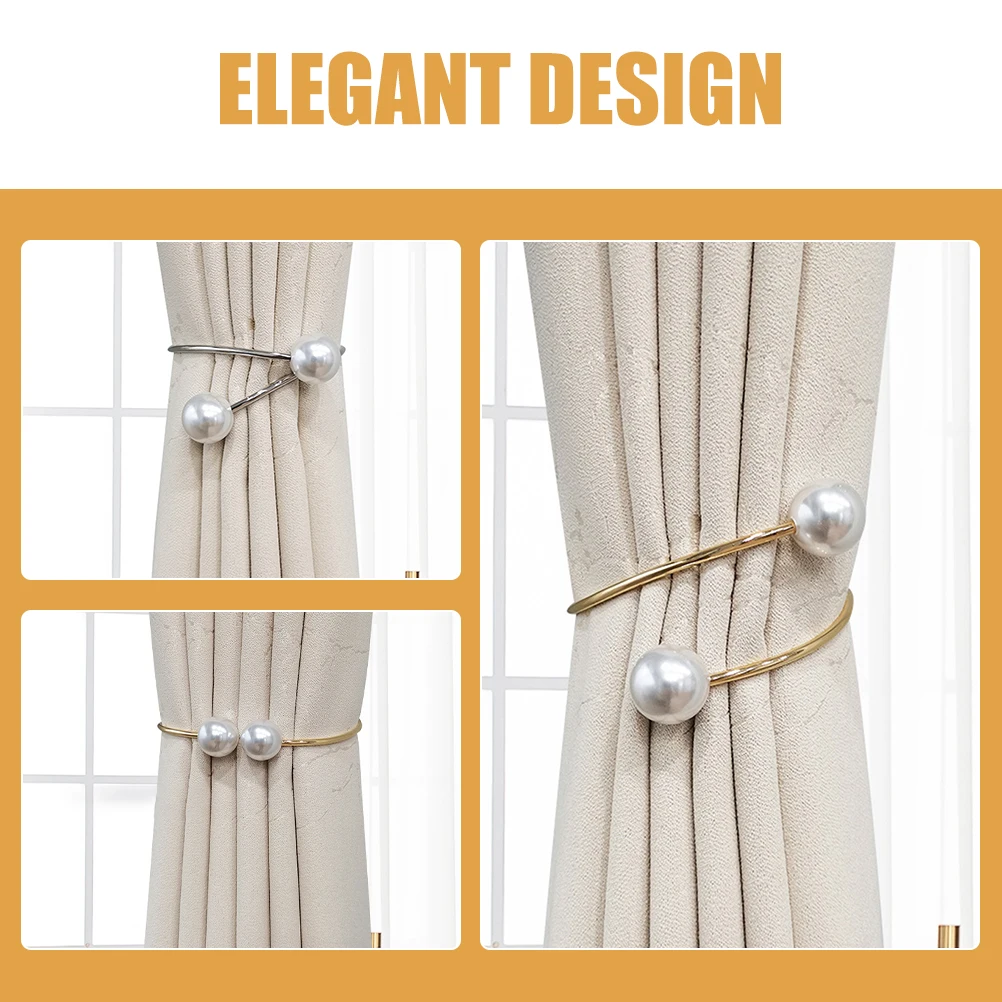 

2Pcs Stylish Pearl Curtain Ties Luxurious Design Home Window Accessories Secure Clasp Decorative Holdbacks Buckles
