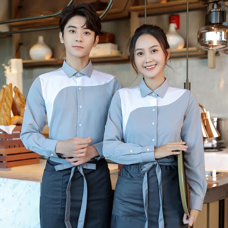 

Fast Food Restaurant Server Uniform Long Sleeve Western Restaurant Coffee Shop Steakhouse Burger Cake Shop Employee Shirt for Wo