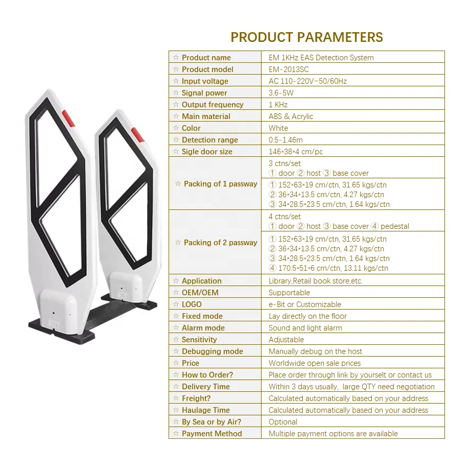 Factory Wholesale Classic EM 1KHz Library anti-theft system White ABS material Sound and light alarm EAS system for book store